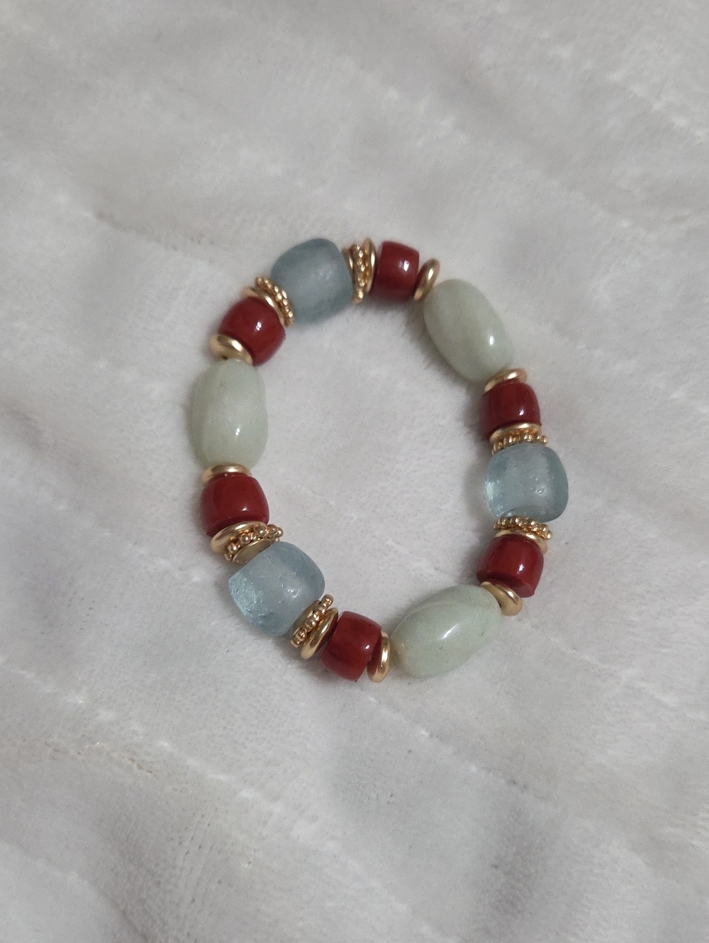 Chico's Red, Pale Green & Light Blue Beaded Stretch Bracelet